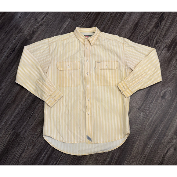 Levi’s Mens Yellow/White Striped Button Up Shirt Long Sleeve 100% Cotton Sz Med - Picture 8 of 10